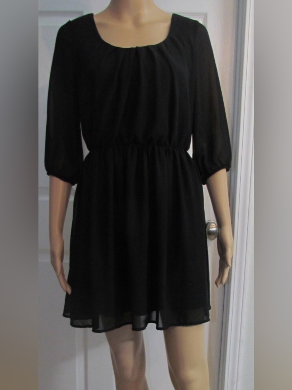A. Byer Black Chiffon Mini Dress with Elastic Waist